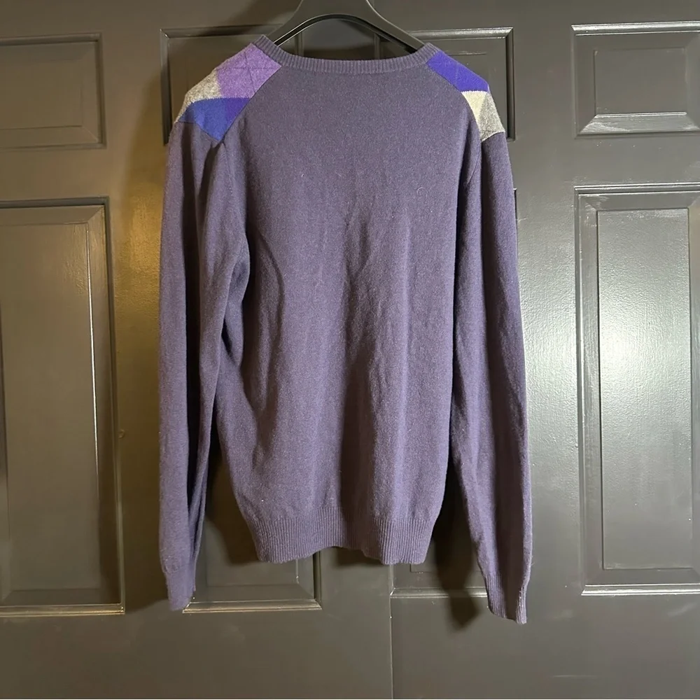 Benetton XL Wool blended Argyle Long Sleeve V-Neck Pullover Sweater (H)